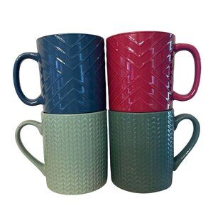 Textured Ceramic Coffee Mugs Set Of 4 Knit Pattern Design Multi Color